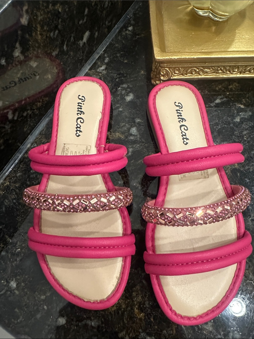 Girls' Hot Pink Beaded Slide Sandals